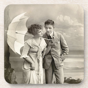 Porta-copo Vintage Casal romântico com Parasol