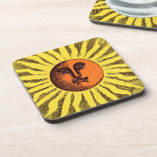 Porta-copo Vintage Celestial Amarelo Sorrindo Feliz Hippie Su