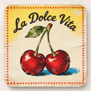 Porta-copo Vintage Cherry Rose La Dolce Vita Estética Retro