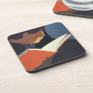 Porta-copo Vintage Child Lendo um Livro da Biblioteca