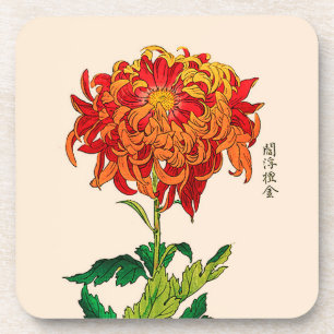 Porta-copo Vintage Chrysanthemum Japonês. Ferrugem e laranja