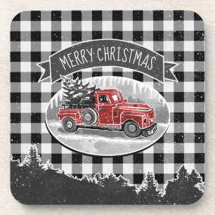Porta-copo Vintage de Natal Caminhão Negro Xadrez de Buffalo
