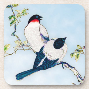 Porta-copo Vintage - Desenho de Tinta Japonesa das Finches