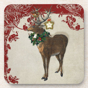 Porta-copo Vintage Elegance Christmas Deer Antlers Damask