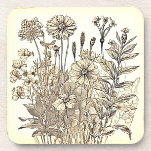Porta-copo Vintage Floral Sketch Design