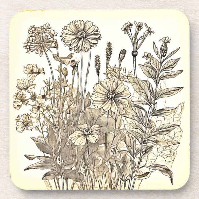 Porta-copo Vintage Floral Sketch Design (Frente)