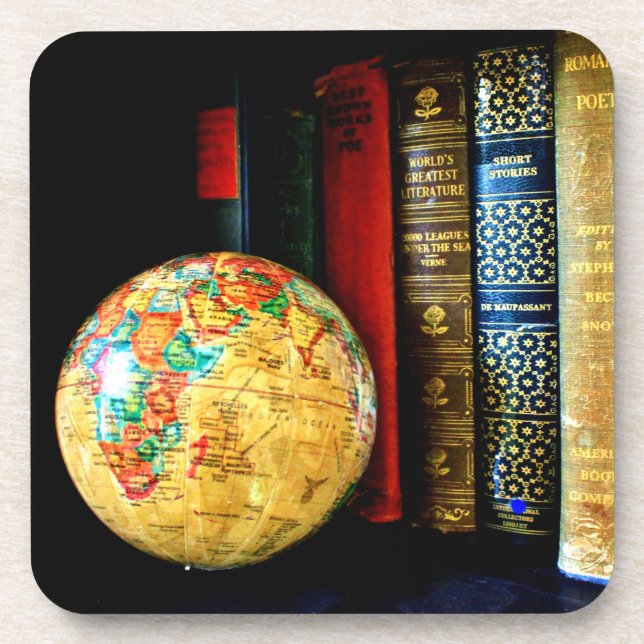 Porta-copo Vintage Globe e Livros (Frente)