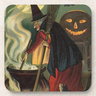 Porta-copo Vintage Halloween Bruxa Stirring Magic Cauldron