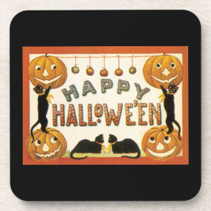 Porta-copo Vintage Halloween, Gatos Negros com Jackolanteras