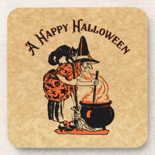 Porta-copo Vintage Halloween Witch e Cauldron
