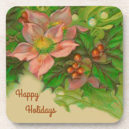 Porta-copo Vintage Holiday Floral, Mistletoe Holly