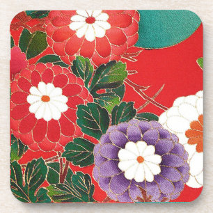 Porta-copo Vintage Japonês Textil - Red Dahlias