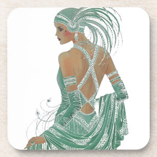 Porta-copo Vintage Ladies indo Impressão de Arte Verde