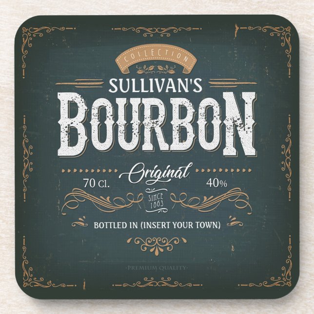 Porta-copo Vintage Look ADD NAME American Bourbon Whiskey Bar (Frente)