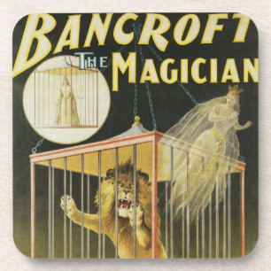 Porta-copo Vintage Magic Poster, Magician Bancroft e Lion