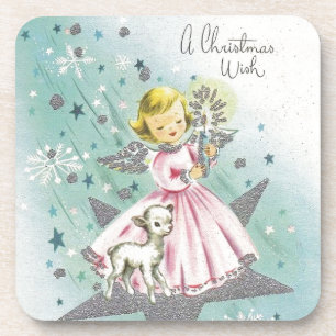 Porta-copo Vintage Meio século Christmas Angel e Lamb