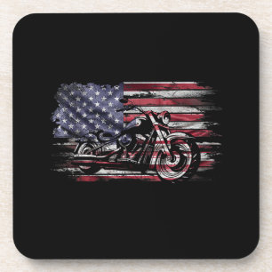 Porta-copo Vintage Motorcycle USA Flag Retro Biker, Motorcycl