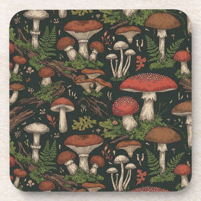 Porta-copo Vintage Mushroom Forest Botanical (Frente)