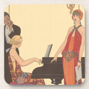 Porta-copo Vintage Music, Arte Deco Cantora Pianista