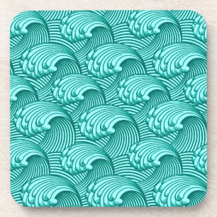 Porta-copo Vintage Ondas Japonesas, Turquesa e Aqua