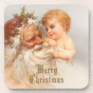 Porta-copo Vintage Papai Noel com criança de sorriso