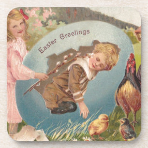 Porta-copo Vintage Páscoa Victorian Girl & Boy