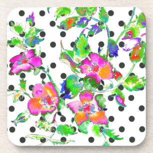 Porta-copo Vintage Pink Rose -black and white polka-dots
