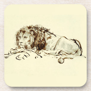 Porta-copo Vintage Rembrandt Ink Sketch de um Leão