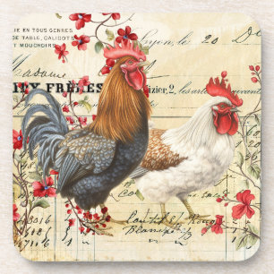 Porta-copo Vintage Rooster e Hen Ephemera