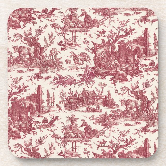 Porta-copo Vintage Rustic Fazenda Francesa Toile-Red & Tan (Frente)