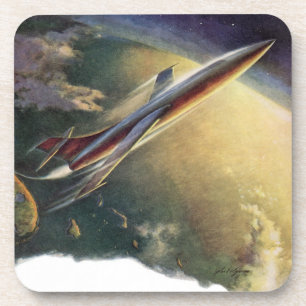 Porta-copo Vintage Science Ficeship Airplane Earth