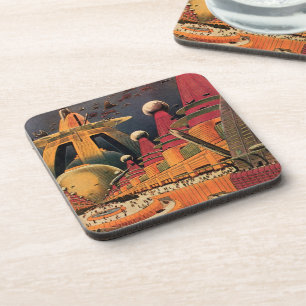 Porta-copo Vintage Science Ficting Carro Voador de Cidade Fut