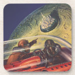 Porta-copo Vintage Science Fiction, Futurística City on Moon<br><div class="desc">Imagem de viagem de ilustração venenosa e ficção científica de transporte apresentando um clássico livro em quadrinhos retrô sci fi espaço e imagem planetária de astronautas ou aliens viajando em uma espaçonave voando sobre uma metrópole futurista na lua.</div>