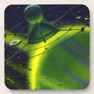 Porta-copo Vintage Science Fiction Green Planet w Spaceship