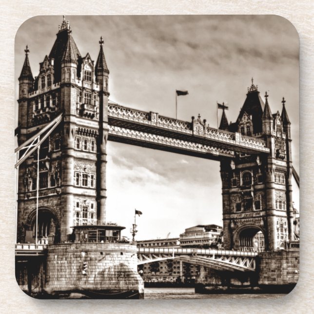 Porta-copo Vintage Sepia London Tower Bridge (Frente)