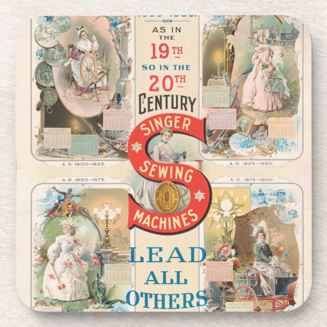 Porta-copo Vintage Singer Sewing Machine Ad (Frente)