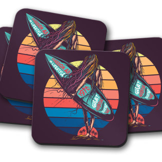 Porta-copo Vintage Surfer Girl dos anos 70 | Conjunto de Surf