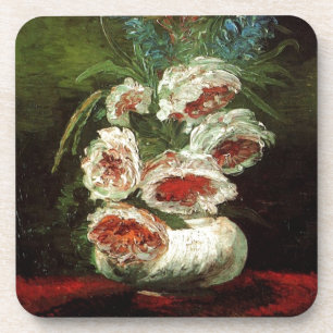 Porta-copo Vintage Vase com Peonies, Vincent van Gogh.