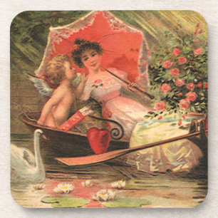 Porta-copo Vintage Victorian Valentine Day Cherub com Coraçõe