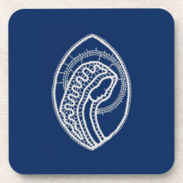 Porta-copo Virgem Abençoada Maria, renda branca, azul marinho