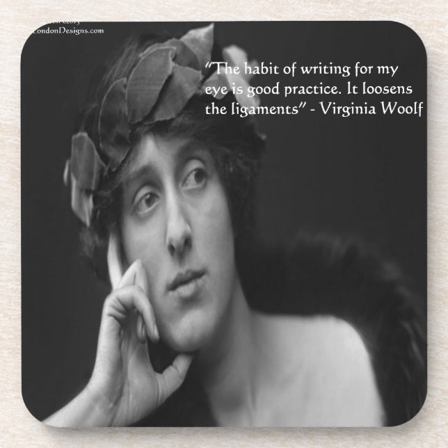 Porta-copo Virginia Woolf com Listras de Zebra Citação de Esc (Frente)