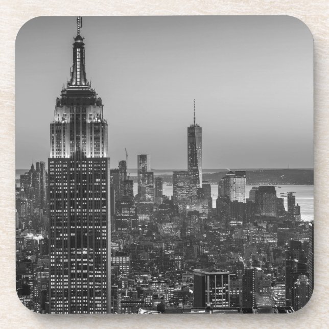 Porta-copo Vista aérea branca e preta da noite Nova Iorque (Frente)