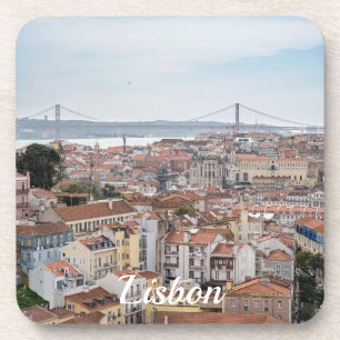 Porta-copo Vista da antiga cidade de Lisboa e 25 da ponte de 