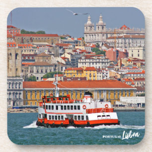 Porta-copo Vista de Lisboa com o velho ferry no rio Tagus