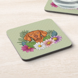 Porta-copo Vizsla Húngaro E Flores Coloridas De Verão Verde