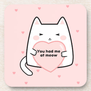 Porta-copo Você me tinha no miau, bonitinho, corações rosa.