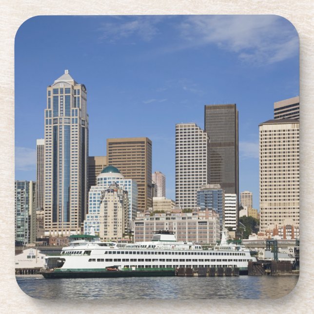 Porta-copo WA, Seattle, panorama de Seattle com balsa (Frente)