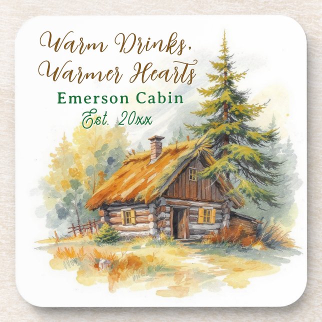Porta-copo Warm Drinks, Warmer Hearts, Log Cabin Personalized (Frente)