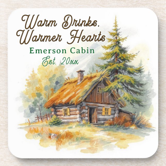 Porta-copo Warm Drinks, Warmer Hearts, Log Cabin Personalized (Frente)