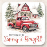 Porta-copo Watercolor Christmas Vintage Truck and Barn<br><div class="desc">Watercolor Christmas Vintage Truck and Barn Beveraging Caster Home & Living > Kitchen & Dinheiro > Barware & Bar Tools > Porta copos</div>